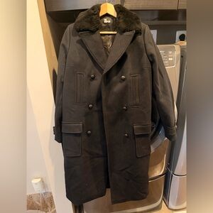 NWT $810 The Kooples Black Double-Breasted Pea Coat size 36 (US 4/S)